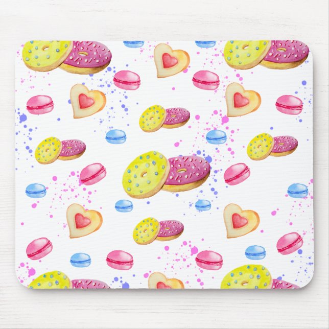 Sweet donuts with colourful glaze pattern mouse pad (Front)