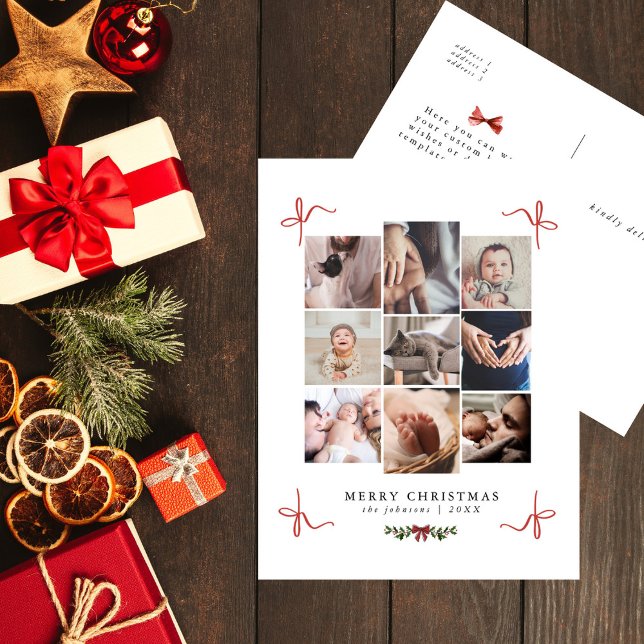 Sweet Doodle Bows Chic Photo Collage Christmas Holiday Postcard (Creator Uploaded)
