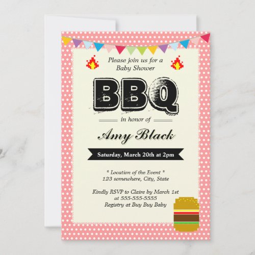 Sweet Dots Pink Baby Shower BBQ Party Invitations