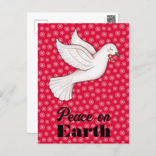 Sweet Dove  Berries Red Snowflakes Peace on Earth Postcard