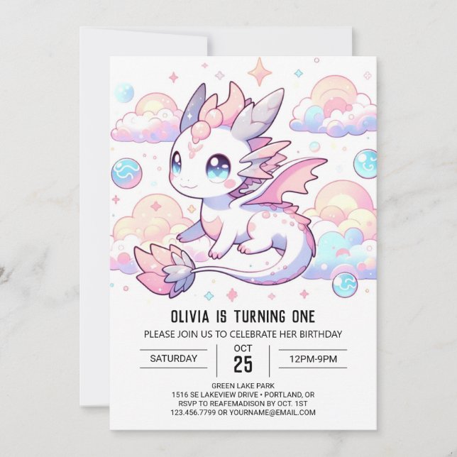 Sweet Dragon 1st Birthday Invitation (Front)