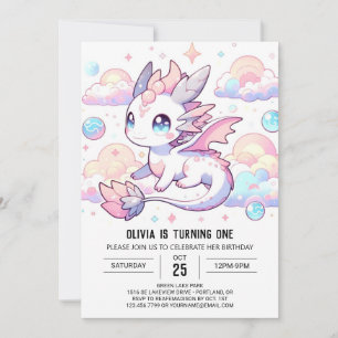 Sweet Dragon 1st Birthday Invitation