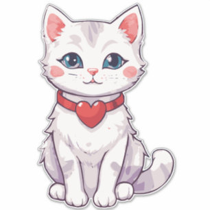 Sweet drawing of a Kitten with a Heart collar. Sticker