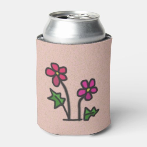 Sweet Drawn Pink Flowers Can Cooler