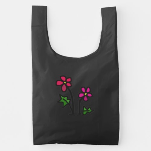 Sweet Drawn Pink Flowers Reusable Bag