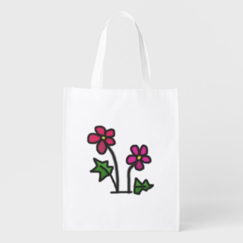 Sweet Drawn Pink Flowers Reusable Grocery Bag
