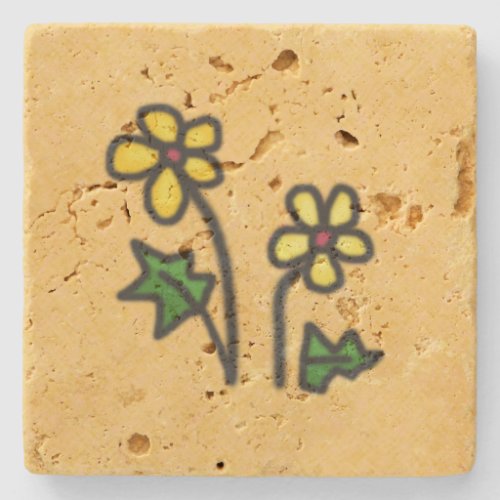 Sweet Drawn Yellow Flowers Stone Coaster