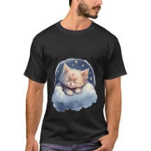 Sweet Dream Cat Sleeping on Cloud Night Sky Art 🌙