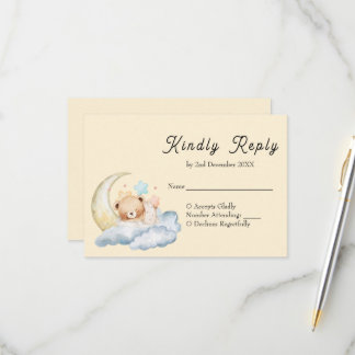 Sweet dream teddy bear Boy baby Shower RSVP Card