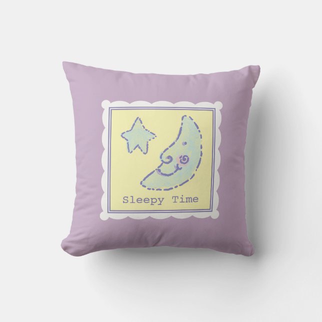 Sweet DreamMoon and Star Sleepy Time Baby Lavender Throw Pillow (Front)