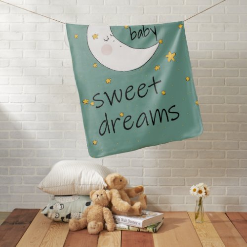 Sweet Dreams and yellow moon stars Baby Blanket