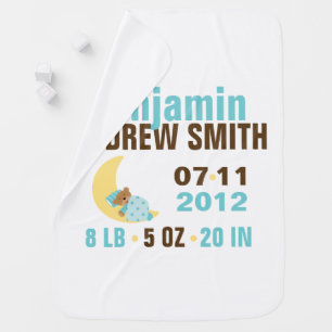 Sweet Dreams Baby Bear Birth Announcement {blue} Stroller Blanket