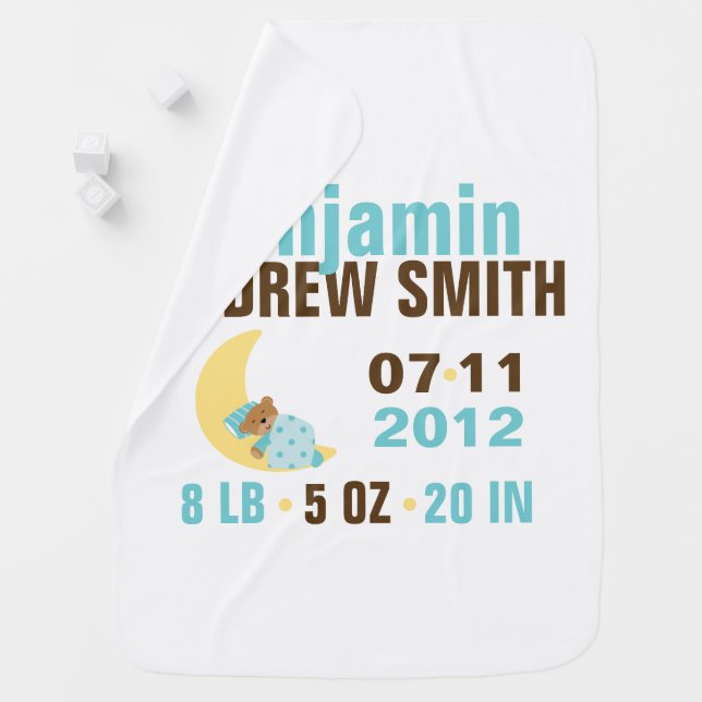 Sweet Dreams Baby Bear Birth Announcement {blue} Stroller Blanket (In Situ)