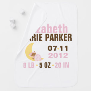 Sweet Dreams Baby Bear Birth Announcement {pink} Receiving Blanket