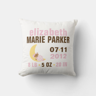 Sweet Dreams Baby Bear Birth Announcement {pink} Throw Pillow