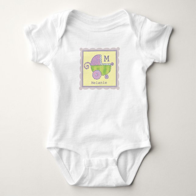Sweet Dreams Baby Carriage Lavender Monogrammed Baby Bodysuit (Front)
