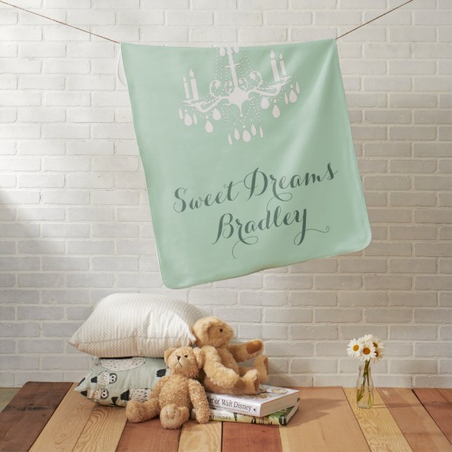 Sweet Dreams Baby Chandelier Mint Green Baby Blanket (In Situ)