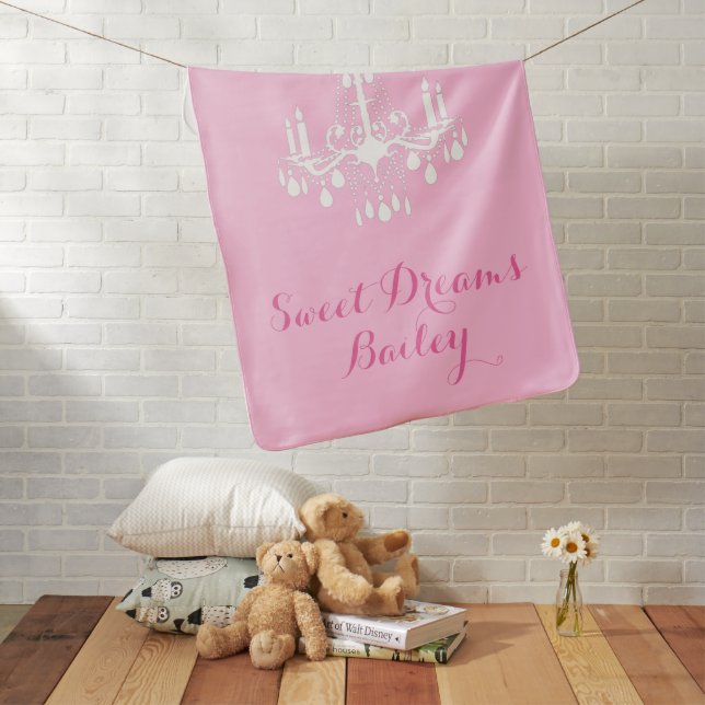 Sweet Dreams Baby Chandelier Pink Baby Blanket (In Situ)