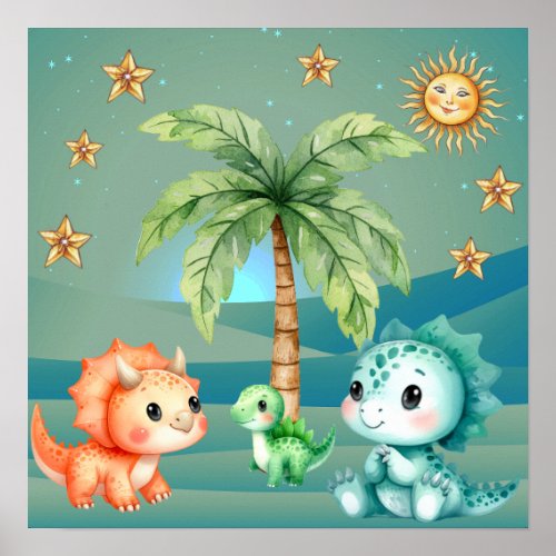 Sweet Dreams Baby Dinosaurs Nursery Poster