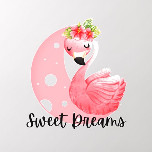 Sweet Dreams Baby Flamingo Tropical Flowers Moon Wall Decal