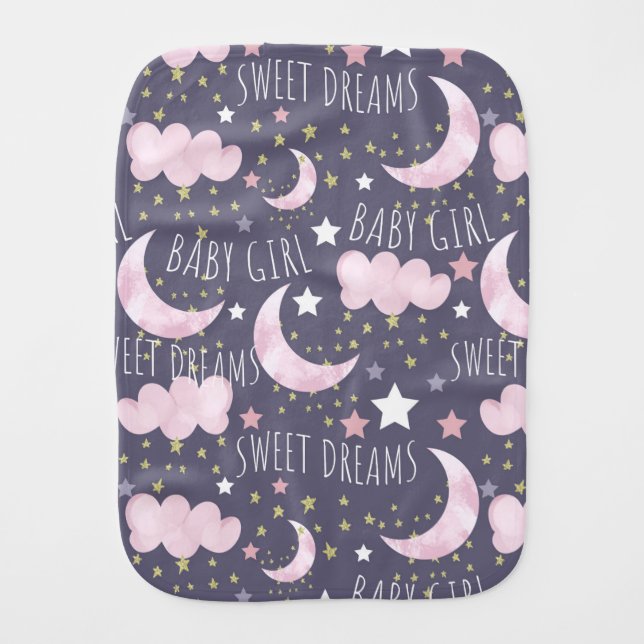 Sweet Dreams Baby Girl  Baby Burp Cloth (Front)