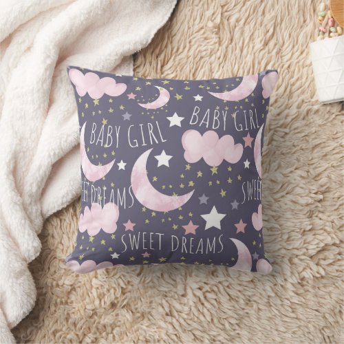 Sweet Dreams Baby Girl Nursery  Throw Pillow