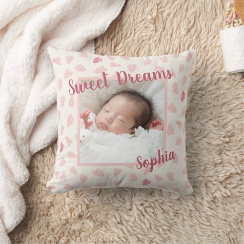 Sweet Dreams Baby Photo Keepsake and Name Throw Pillow