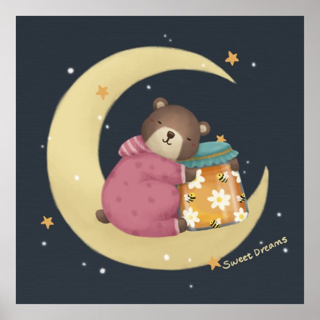 Sweet Dreams: Bear & Honey Illustration Poster (Front)