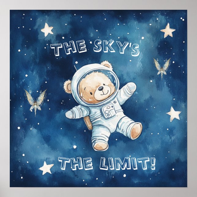 Sweet Dreams Blue Astronaut Teddy Nursery Poster (Front)