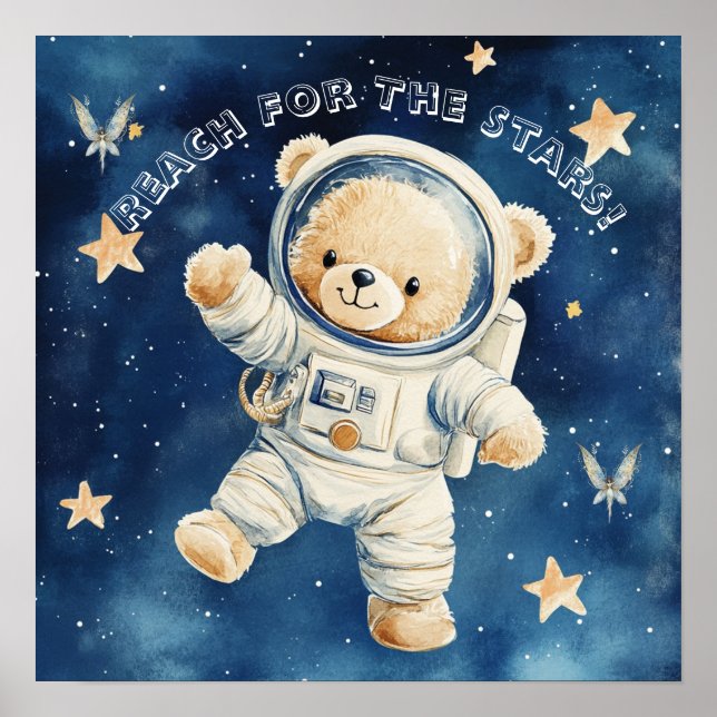 Sweet Dreams Blue Astronaut Teddy Nursery Poster (Front)