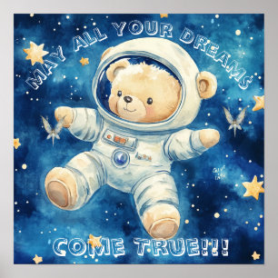 Sweet Dreams Blue Astronaut Teddy Nursery Poster