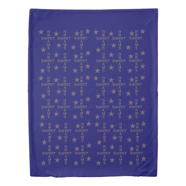 Sweet Dreams Blue Gold Stars Duvet Cover (Front)