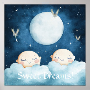 Sweet Dreams Blue Night Sky Nursery Poster