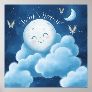 Sweet Dreams Blue Night Sky Nursery Poster