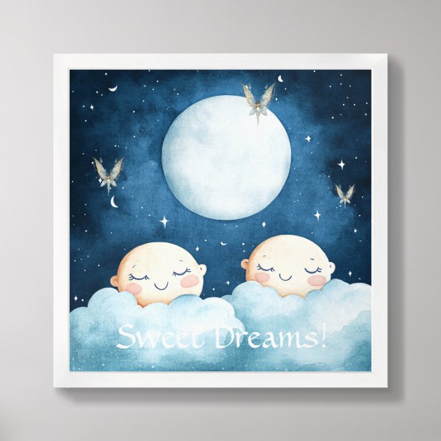 Sweet Dreams Blue Night Sky Nursery Poster (Framed Front)