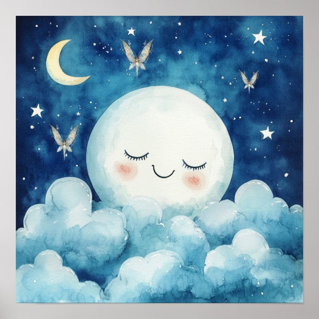 Sweet Dreams Blue Night Sky Nursery Poster (Front)