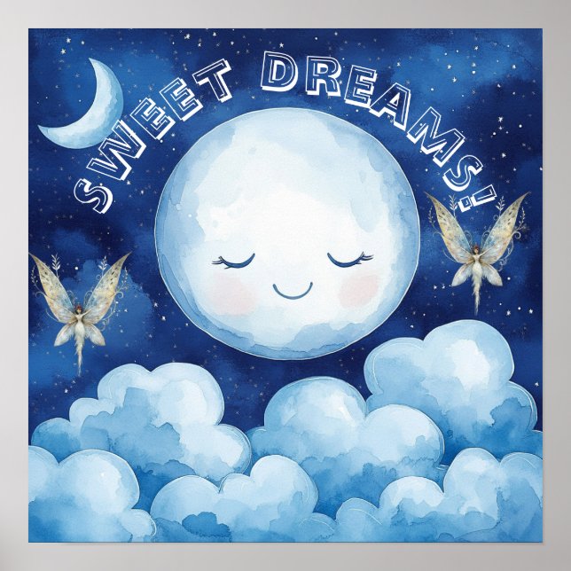 Sweet Dreams Blue Night Sky Nursery Poster (Front)