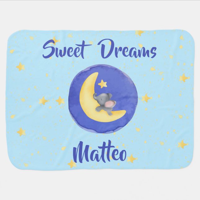 Sweet Dreams Boy Baby Elephant 1 Baby Blanket (Horizontal)