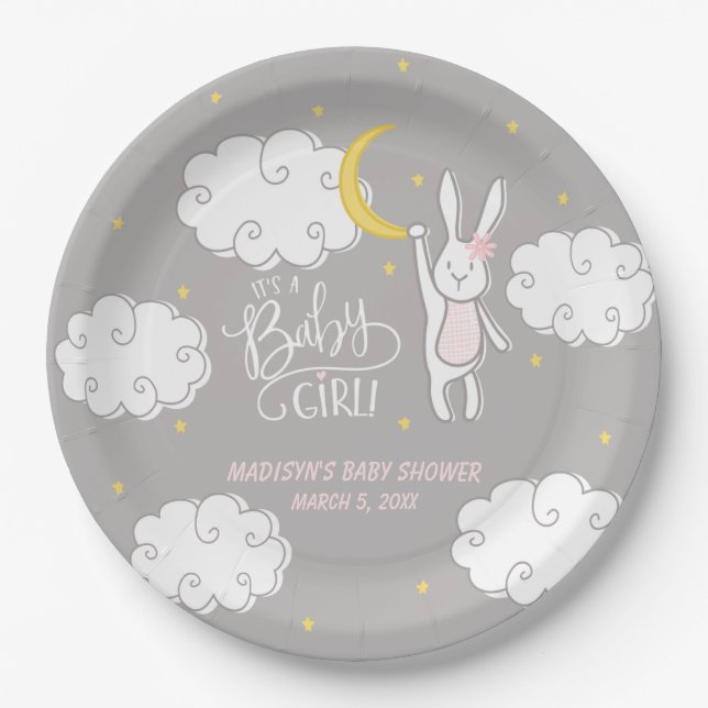 "Sweet Dreams" Bunny Baby Shower Personalized Paper Plates (Front)