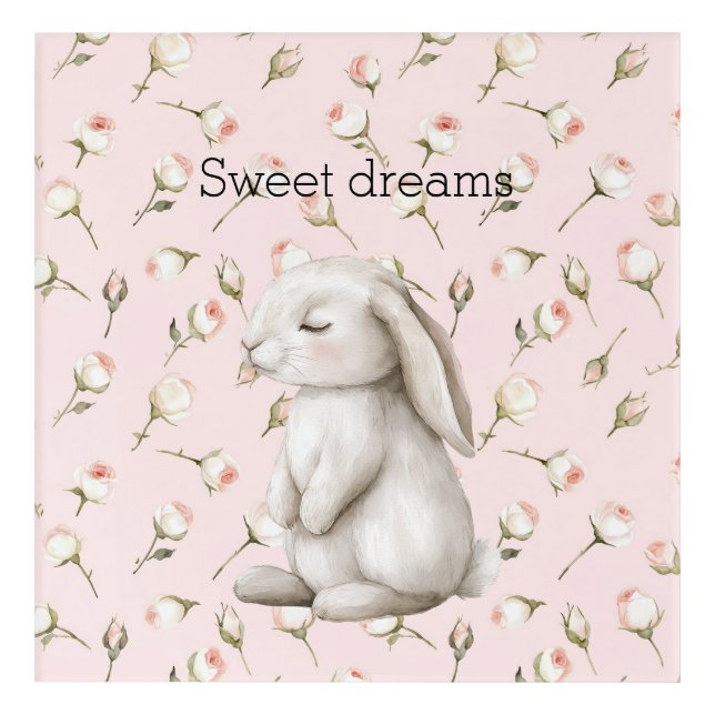 Sweet Dreams Bunny Rabbit Roses Pink Floral Acrylic Print (Front)