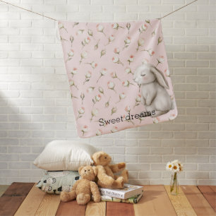 Sweet Dreams Bunny Rabbit Roses Pink Floral Baby Blanket