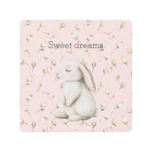 Sweet Dreams Bunny Rabbit Roses Pink Floral Metal Print