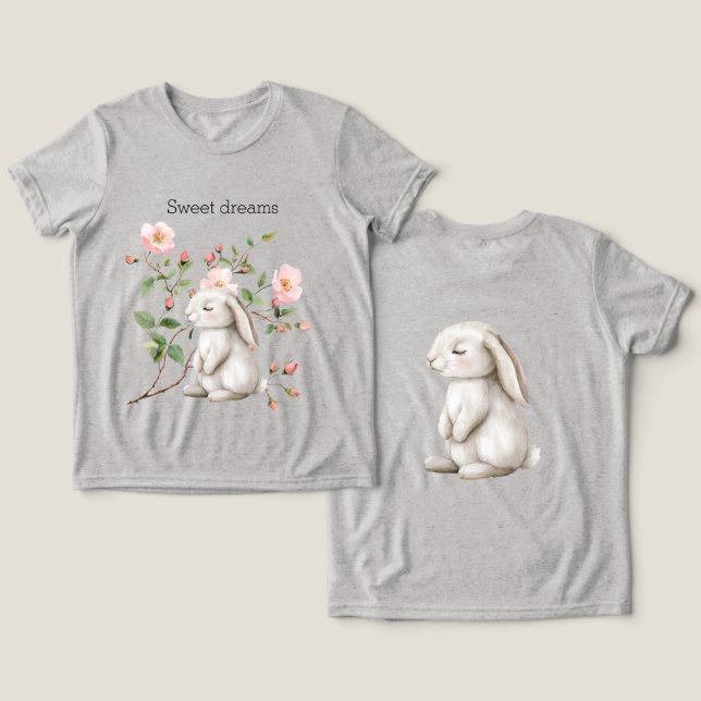 Sweet Dreams Bunny Rabbit Roses Pink Floral Tri-Blend Shirt (Design Front & Back)