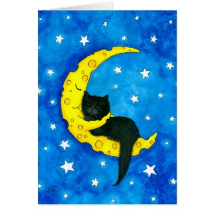 Sweet Dreams Cat on the Moon by Bihrle Card