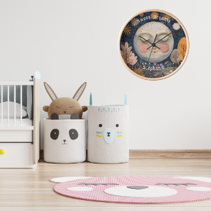 Sweet Dreams Celestial Moon Custom Name Cute Kids Clock
