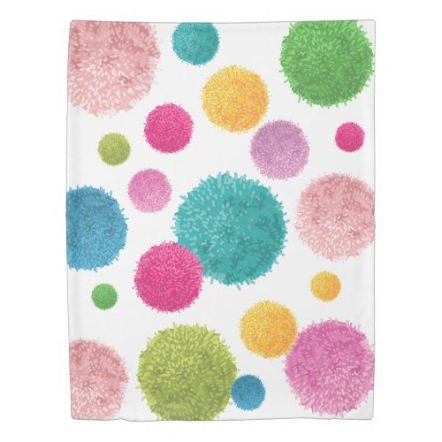 Sweet Dreams Colorful Pom Pom Girls Duvet Cover