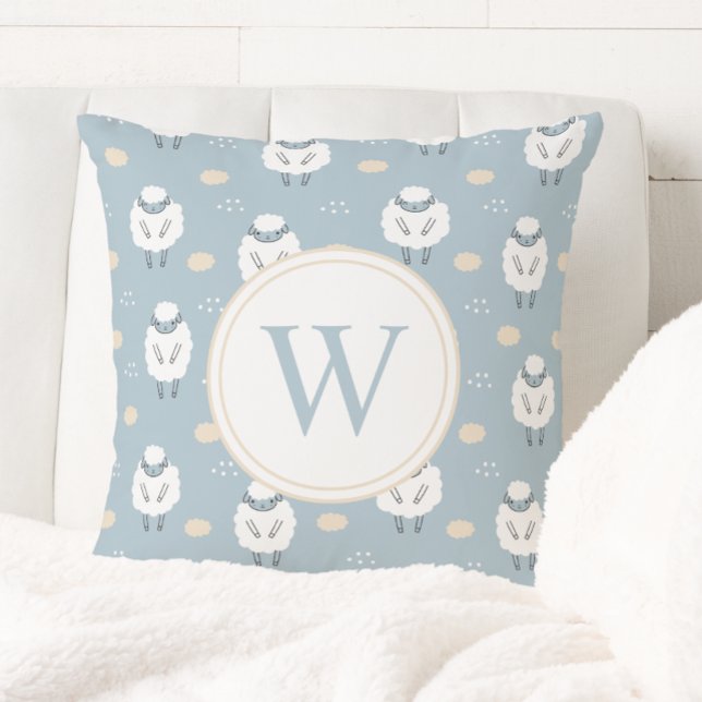 Sweet Dreams Counting Sheep Monogram Nursery Throw Pillow (Creator Uploaded)