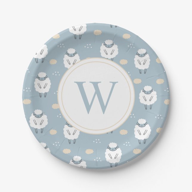 Sweet Dreams Counting Sheep Monogram Paper Plates (Front)