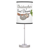 Sweet Dreams Cute Baby Boy Sloth Monogram Table Lamp