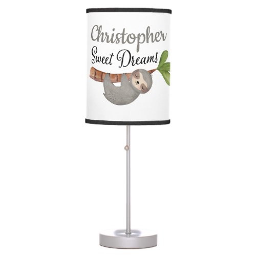 Sweet Dreams Cute Baby Boy Sloth Monogram Table Lamp